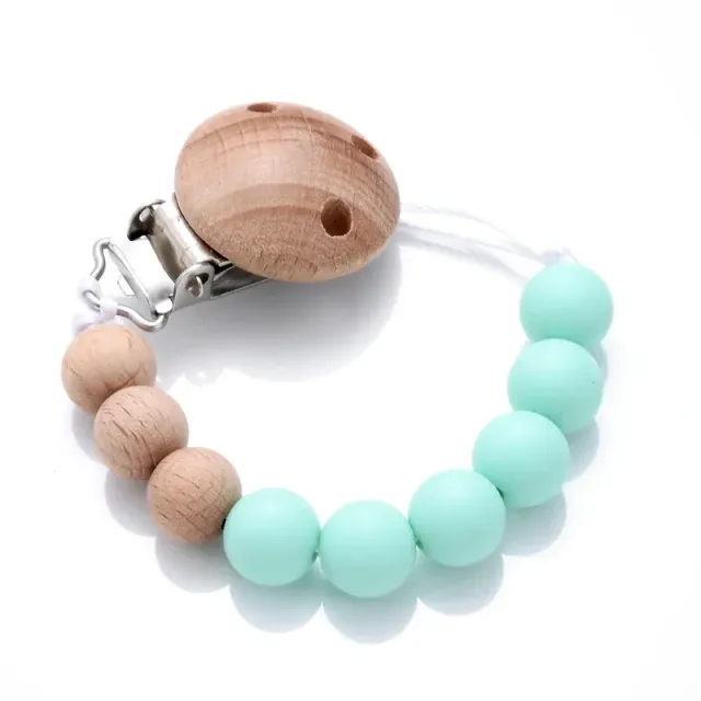 Wooden pacifier clip with silicone bite and round beads