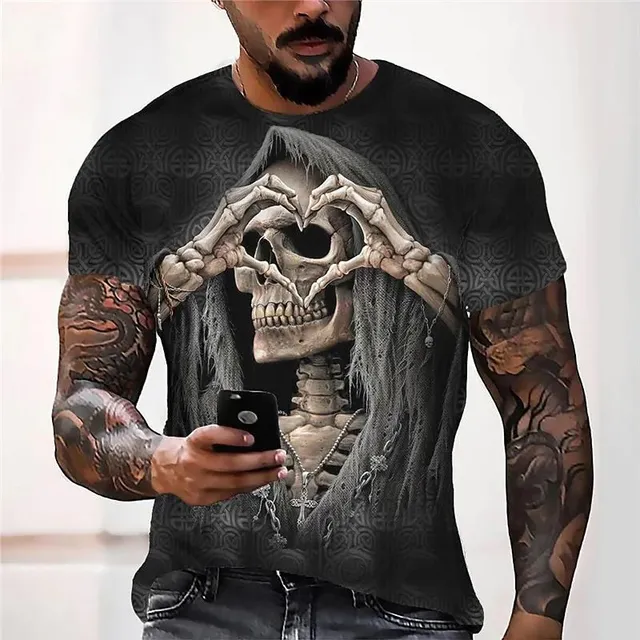 Men's stylish short sleeve shirt with skull print