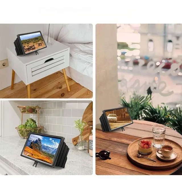 Folding mobile display magnifier - telephone stand with magnifying glass