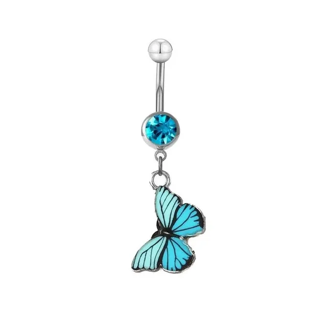 Designer belly button piercing in blue with hanging ornament