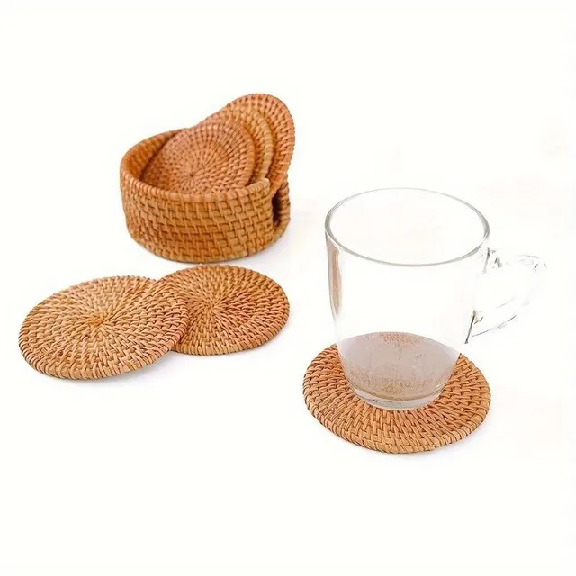 Rattan knitting mug mat with holder and storage box