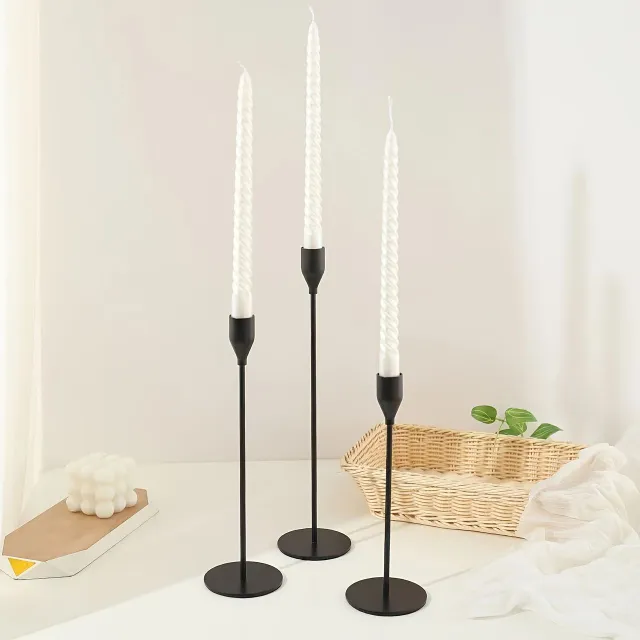 Original black-gold candlesticks for cone candles, for classic and LED candles, central points of the table and fireplace