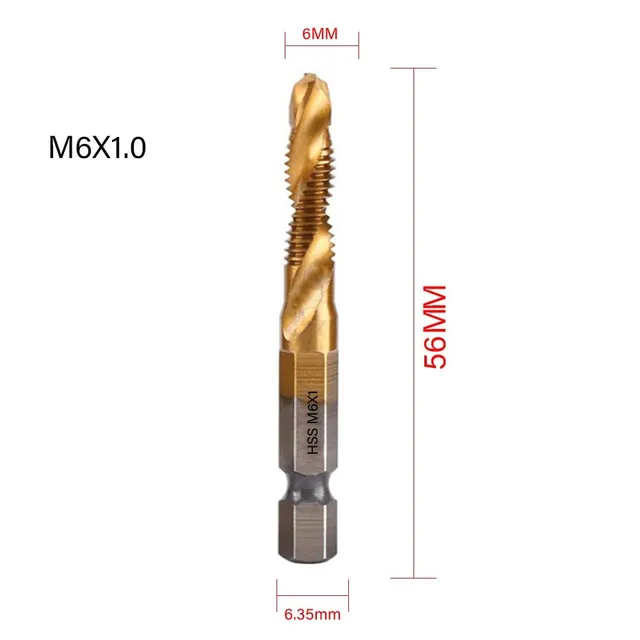 Foret à percussion avec tige hexagonale en titane HSS - Ensemble de tarauds métriques M3 M4 M5 M6 M8 M10 - Outils à main