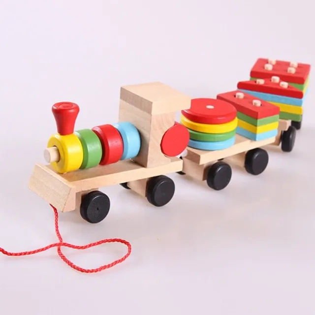 Wooden train with geometric shapes