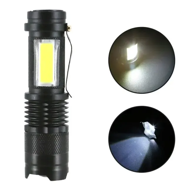 Mini LED lamp with COB chip and rechargeable battery for hiking, camping and fishing