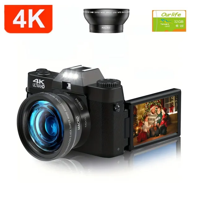 Záznam Videa Z Digitálního Fotoaparátu 4K HD, 3palcový Oboustranný HD Displej S WiFi, 16x Zoom, Selfie Focení, Plně Automatické Ostření, Živé Streamování Videa, Zachycení Každého Krásného Snímku, Perfektní Volba Pro Fotografy, Volba Pro Vánoční Novoroční 