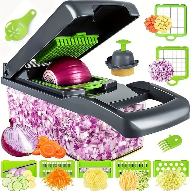 Multifunctional vegetable cleaver - 14 in 1 with stainless steel knives and container