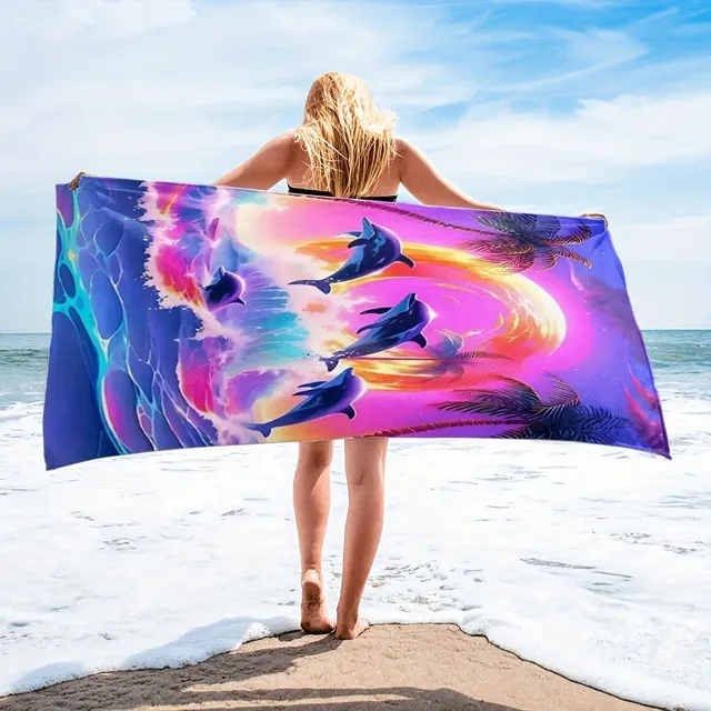 Beach towel with dolphin - extra large, absorbent, 3 sizes