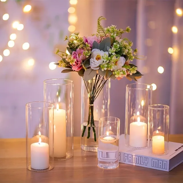 Glass cylinder for candles and flowers - Decorative centre piece for various occasions