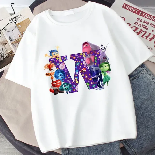 Stylish children's T-shirt printed with letters and characters from the fairy tale Inside Out 2 - Inside Out 2