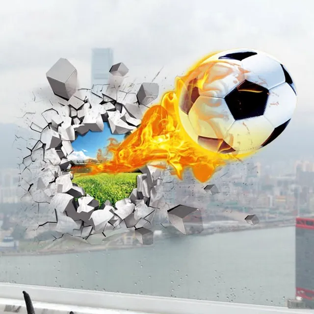 3D football self-adhesive wallpaper in the style of broken wall
