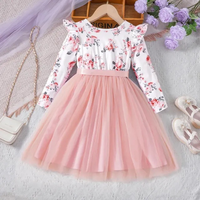 Christmas girls Tutu dress with tulle and long sleeves - elegant and festive dress for girls