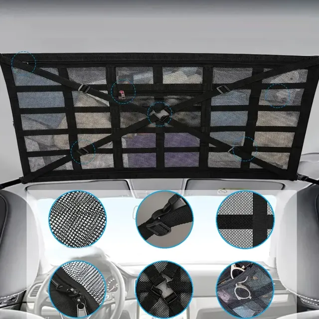 Dvojitá a zips stropná zaťažovacia sieť, nastaviteľné popruhy pre bezpečné upevnenie nákladu v aute