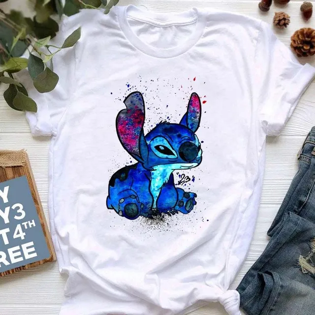 Damska koszulka z krótkim rękawem z uroczym nadrukiem Stitch