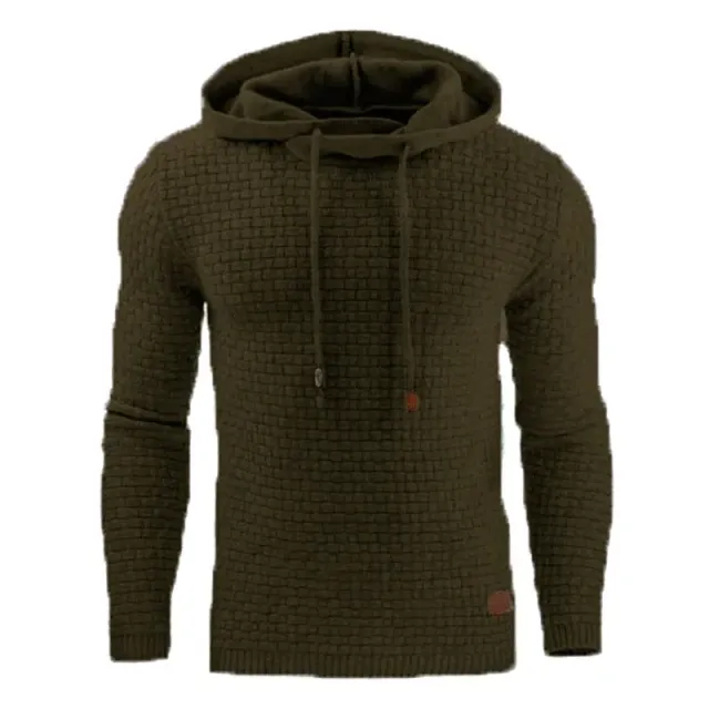 Men's single color sweatshirt with hood and long sleeve, suitable for sport and outdoor activities