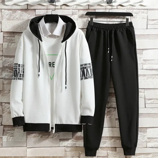 Men's two-piece sports tracksuit - zip-up sweatshirt with long sleeves, hood and comfortable sweatpants