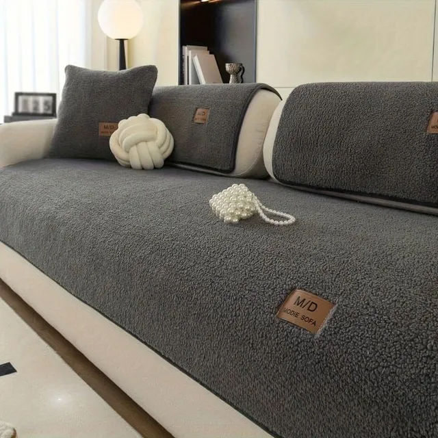 Plush sofa cover with anti-slip and reinforcement