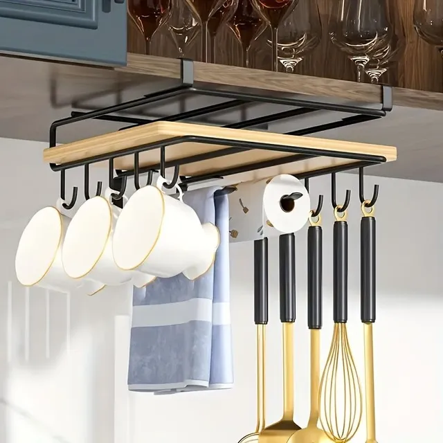 Stainless steel hanging shelf - organizer in the kitchen: for boards, dishes, kitchen towels, cups + hooks