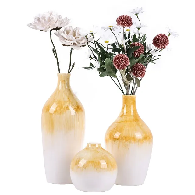 Set de 3 vase de flori ceramice cu glazură de tranziție - Potrivit pentru cină de nuntă, petrecere pe masă, cameră de zi, birou, dormitor, amenajare estetică a camerei, decorațiuni interioare, decorațiuni de primăvară, cadou decorativ pentru Anul Nou