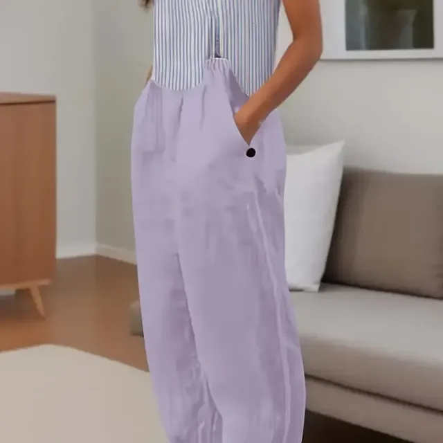 Women's wide trousers with flexible waist - minimalist style for summer, leisure and formal occasions