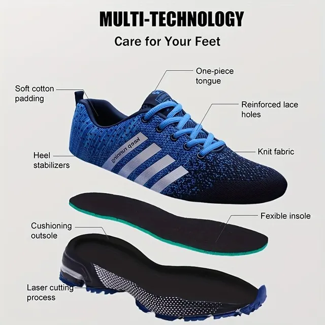 Men's striped breathable lace meshed sneakers in various colors, light running shoes and outdoor activities