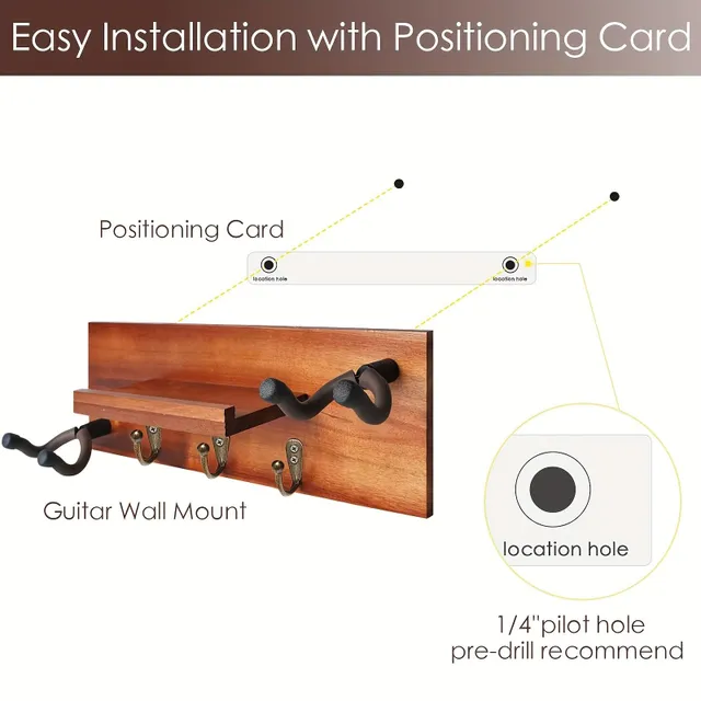 1 db falitartó gitáron 2 forgó gumi kampóval, fa fali fogóval gitáron polccal és gitár tartóval, gitár tartó fali fogóval az akusztikus elektromos gitárhoz, basszusgitárhoz, bendzsóhoz, gitár kiegészítők Művészi és kézművességhez
