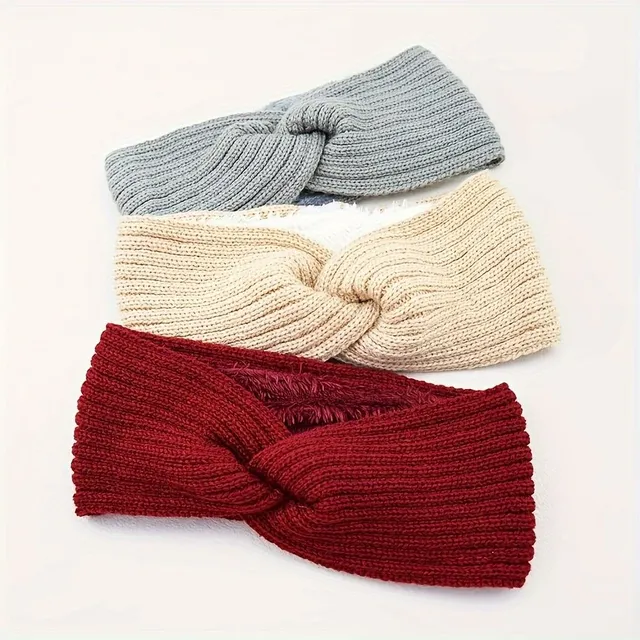 Fashion knitted headband with cross pattern - warm, soft, protects ears from cold