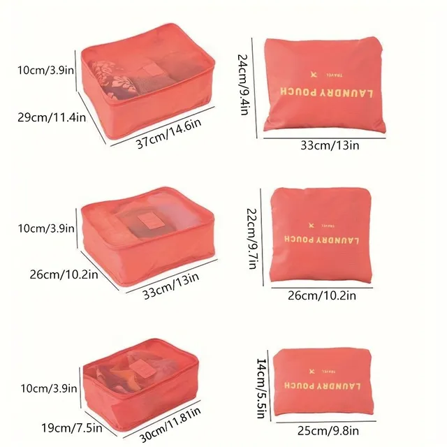 6pcs Travel organizers in the trunk - clothing wrappers, foldable bags, shoe bag, lingerie pocket