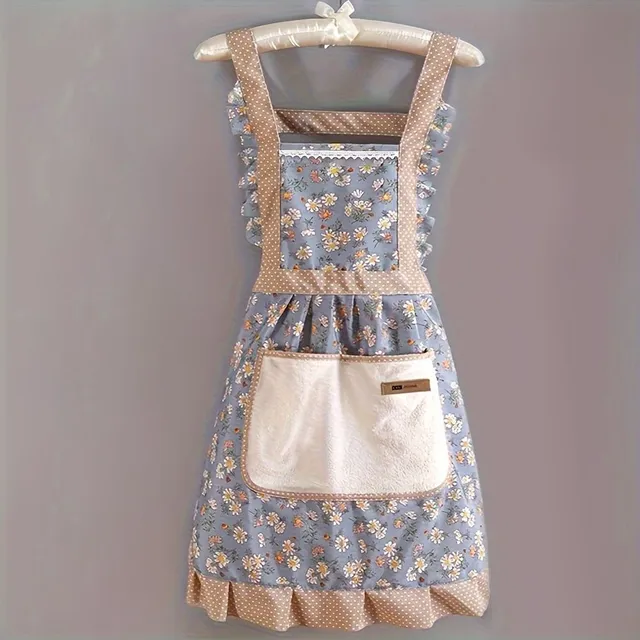 1pc Cute adjustable canvas apron with floral pattern, waterproof and oilproof, kitchen apron, dress for waiters and waitresses, stain resistant, unisex unisex apron cooker, kitchen utensils