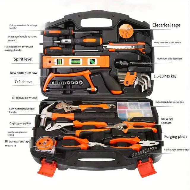 Home Tools - complete set of basic hand tools for repair with case and ratchet screwdriver