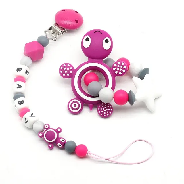 Baby silicone teether on clip Violet