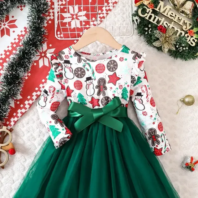 Christmas girls Tutu dress with tulle and long sleeves - elegant and festive dress for girls