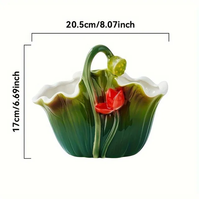 Vase en céramique en forme de feuille de lotus avec peinture à la main, étanche, avec fonction de support pour fleurs et couverts