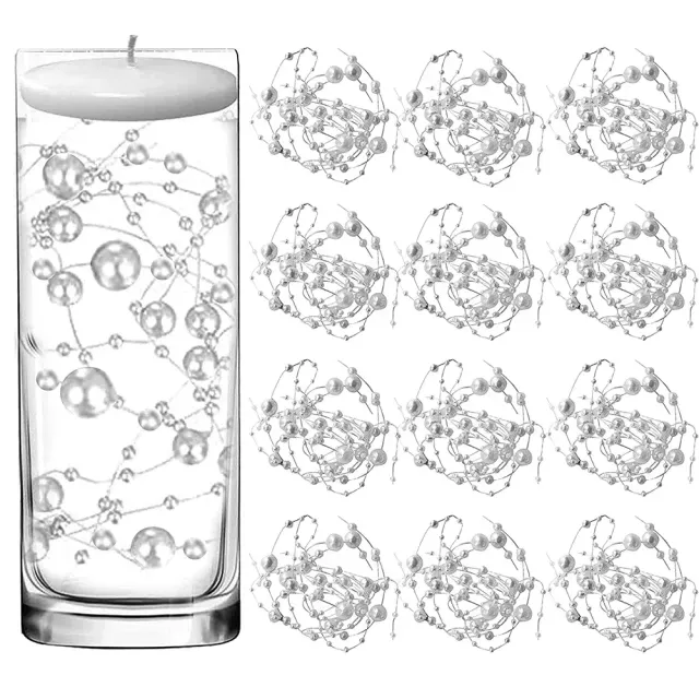 12 pieces of artificial coloured chains made of artificial pearls for decoration into vase with floating candle