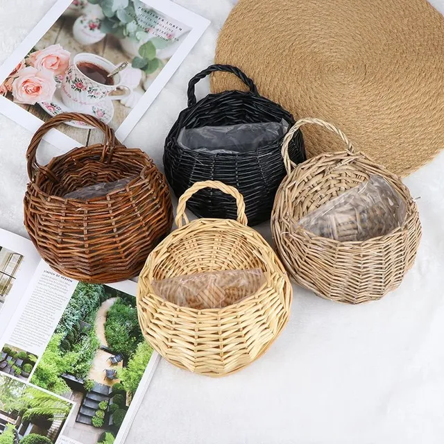 Hanging wicker retro flower basket