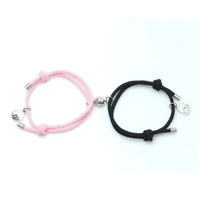 Magnetic string bracelet for couples 2 pcs beige-black