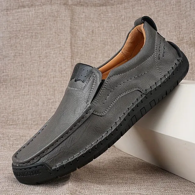 Mocassins pour homme en cuir perforé en grande taille - respirants, résistants à l'usure, à enfiler