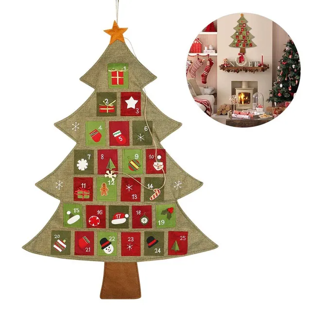 Nástenný adventný kalendár - vianočný stromček s vreckami