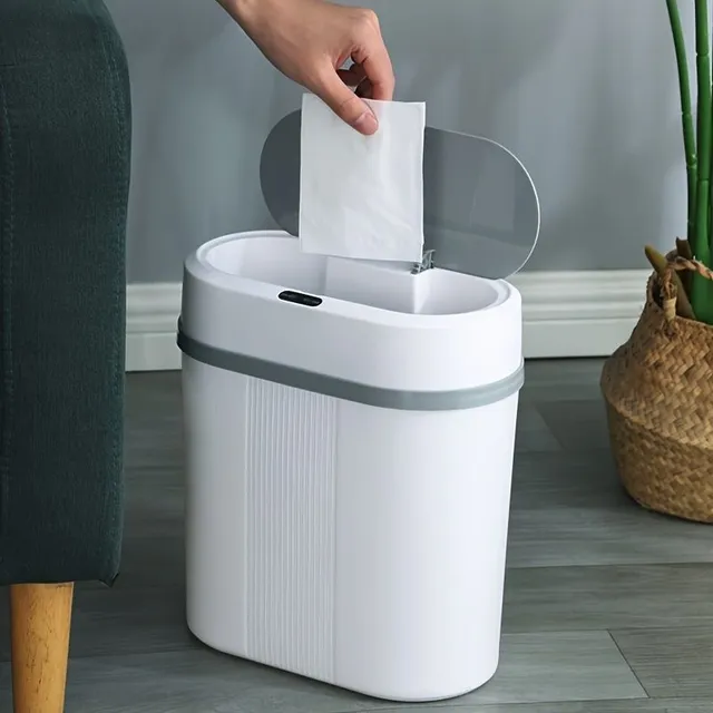 Coș de gunoi inteligent, fără atingere, economic, electric, rezistent la apă, îngust pentru baie