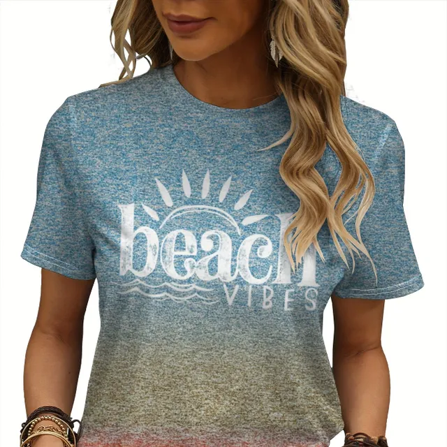 Comfortable T-shirt with printing "beach vibes" for women