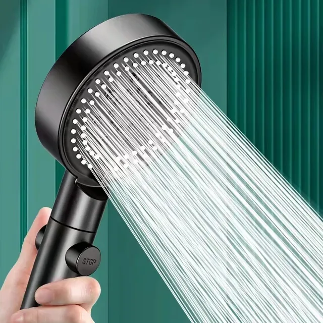 Shower head with 6 modes - black, round