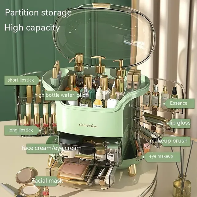 Beauty organizer with lid and drawer
