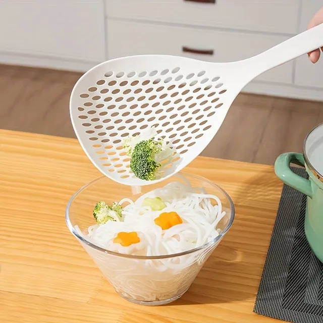 Large plastic ladle with a pasta and fruit label