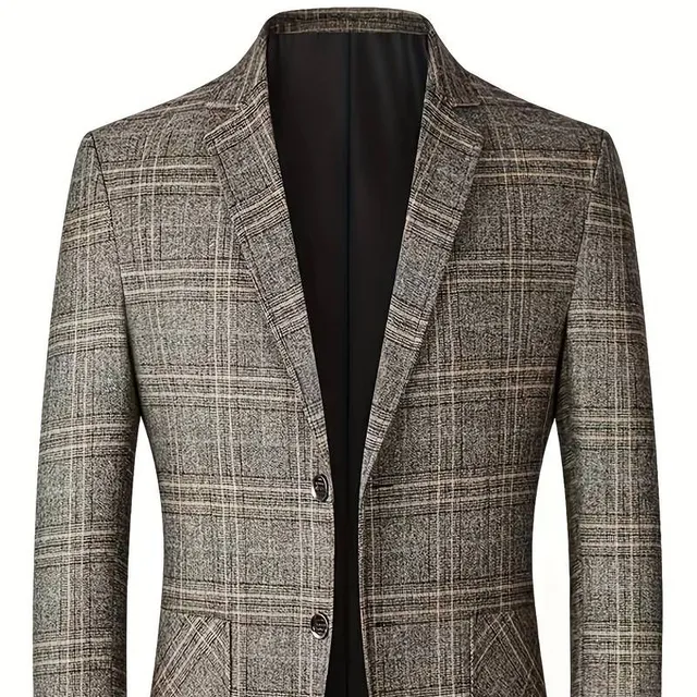 Blazer bărbătesc elegant din tweed cu carouri, cu două rânduri: stilat și atemporal pentru ocazii formale și casuale