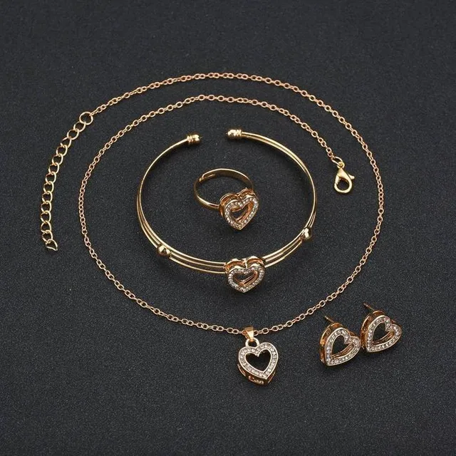 Romantic set of jewelry with hearts - gold color