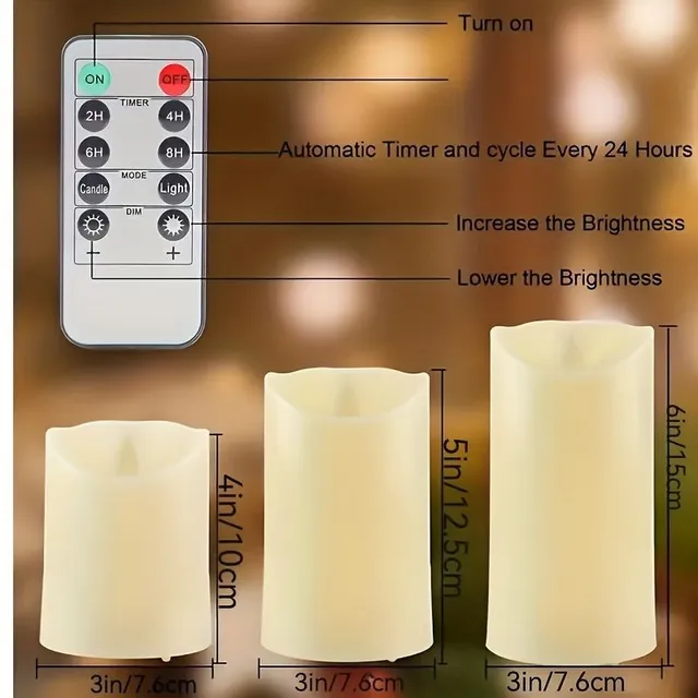 3ks Elektronická sviečka s diaľkovým ovládaním