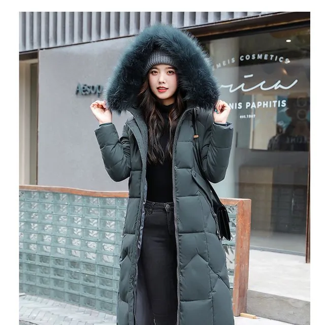 Women's long winter jacket with pattern and fur coat - 5 colours