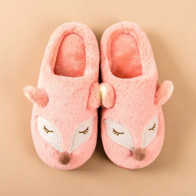 Unisex modern stylish comfortable hairy home slippers with cute fox