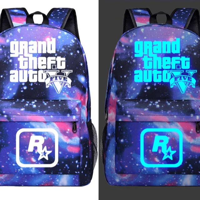 Grand Theft Auto 5 canvas backpack for teenagers Starry blue Luminous
