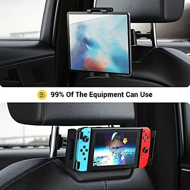 Universal tablet holder on headrest compatible with tablets and phones 4.7-12.9" iPad Air Mini, more